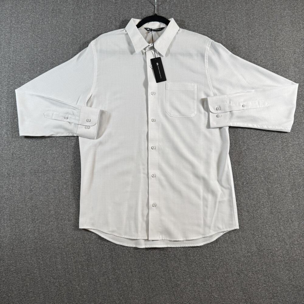 Travis Mathew Shirt Mens Medium White Striped Long Sleeve Button Up Pocket
